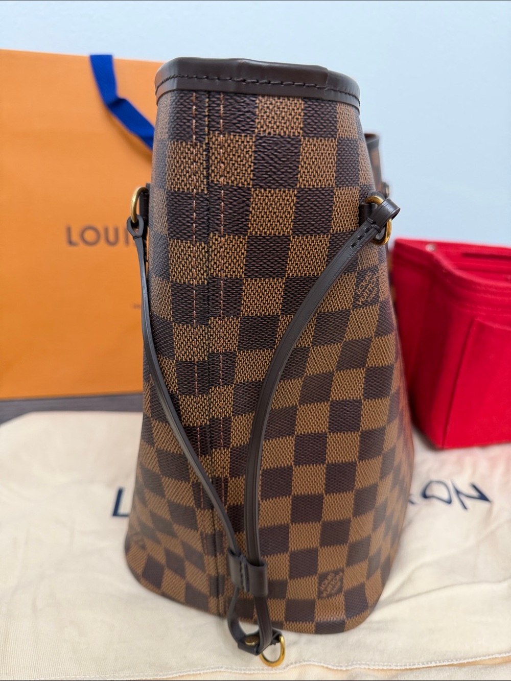 Louis Vuitton Damier Ebene Canvas Neverfull Tote with Zip Pochette in Brown MM - Picture 16 of 16